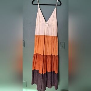 Anthropologie NWT Colorblock Maxi Dress in White, Orange, and Brown